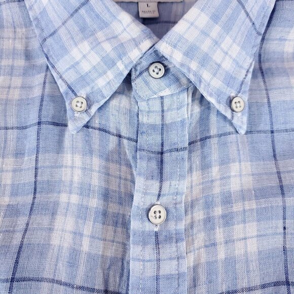 Peter Millar Mens Size Large Blue White 100% Linen Long Sleeve Button Down Shirt - Picture 4 of 12